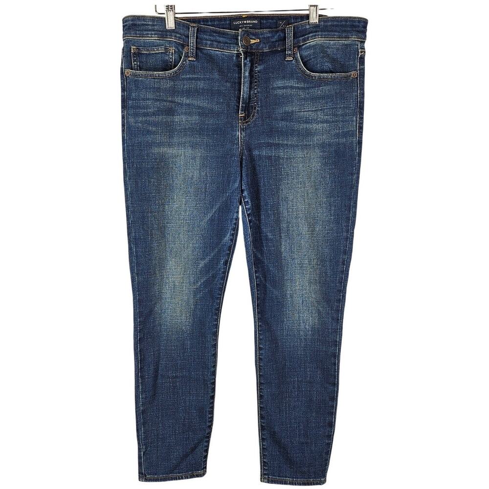 LUCKY BRAND WOMEN'S MID RISE CROPPED AVA BLUE JEANS SIZE 14 32" WAIST 25" INSEAM